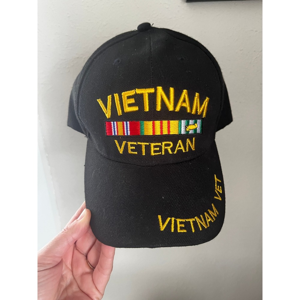 Vietnam Veteran Baseball Cap Black Embroidered Service Ribbon Hat Adjustable USA